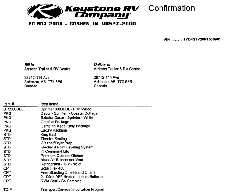 SOLD NEW 2023 Keystone SPRINTER 3900 FWDBL Acheson, AB