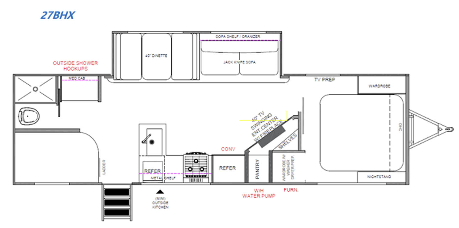 Alpha Wolf 27BHX Travel Trailer Floorplan