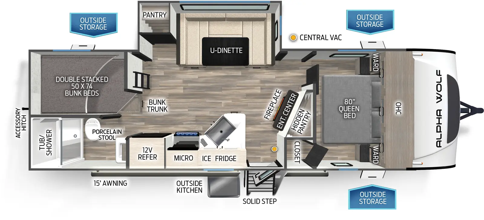 Alpha Wolf 23DBH-L Travel Trailer Floorplan
