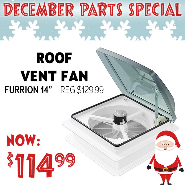 Furrion 14 inch RV roof vent fan. Regular: $129.99, Sale: $114.99