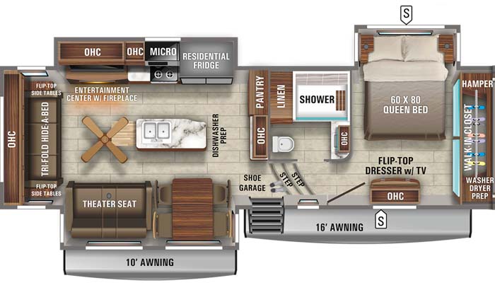 Floorplan diagram for Jayco North Point 310RLTS fifth wheel.