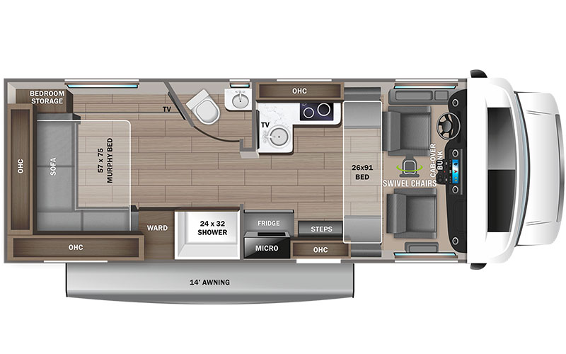 Jayco Melbourne Prestige 24NP Mercedes Sprinter Class C motorhome floor plan diagram.