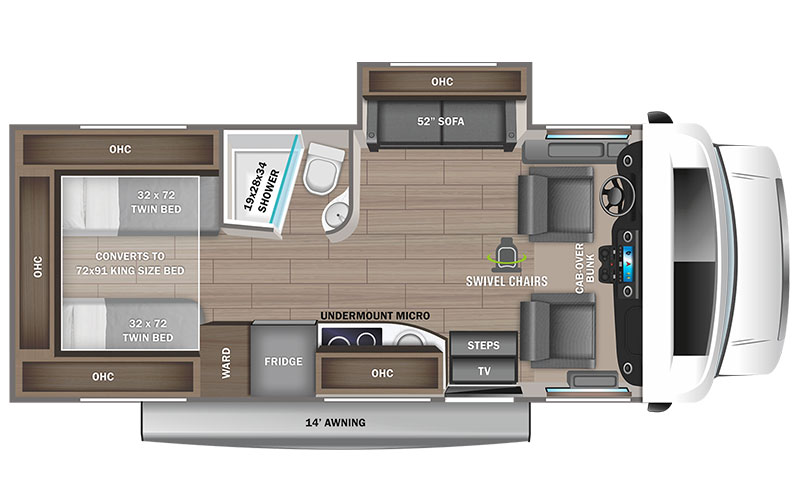 Jayco Melbourne Prestige 24TP Mercedes Sprinter Class C motorhome floor plan diagram.