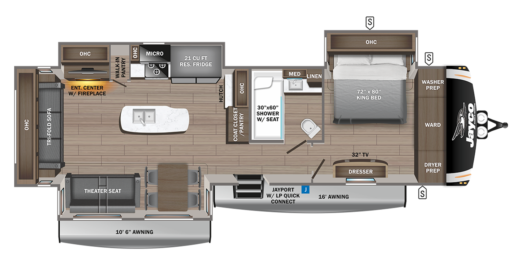 Jayco Eagle 330RSTS travel trailer floor plan diagram.