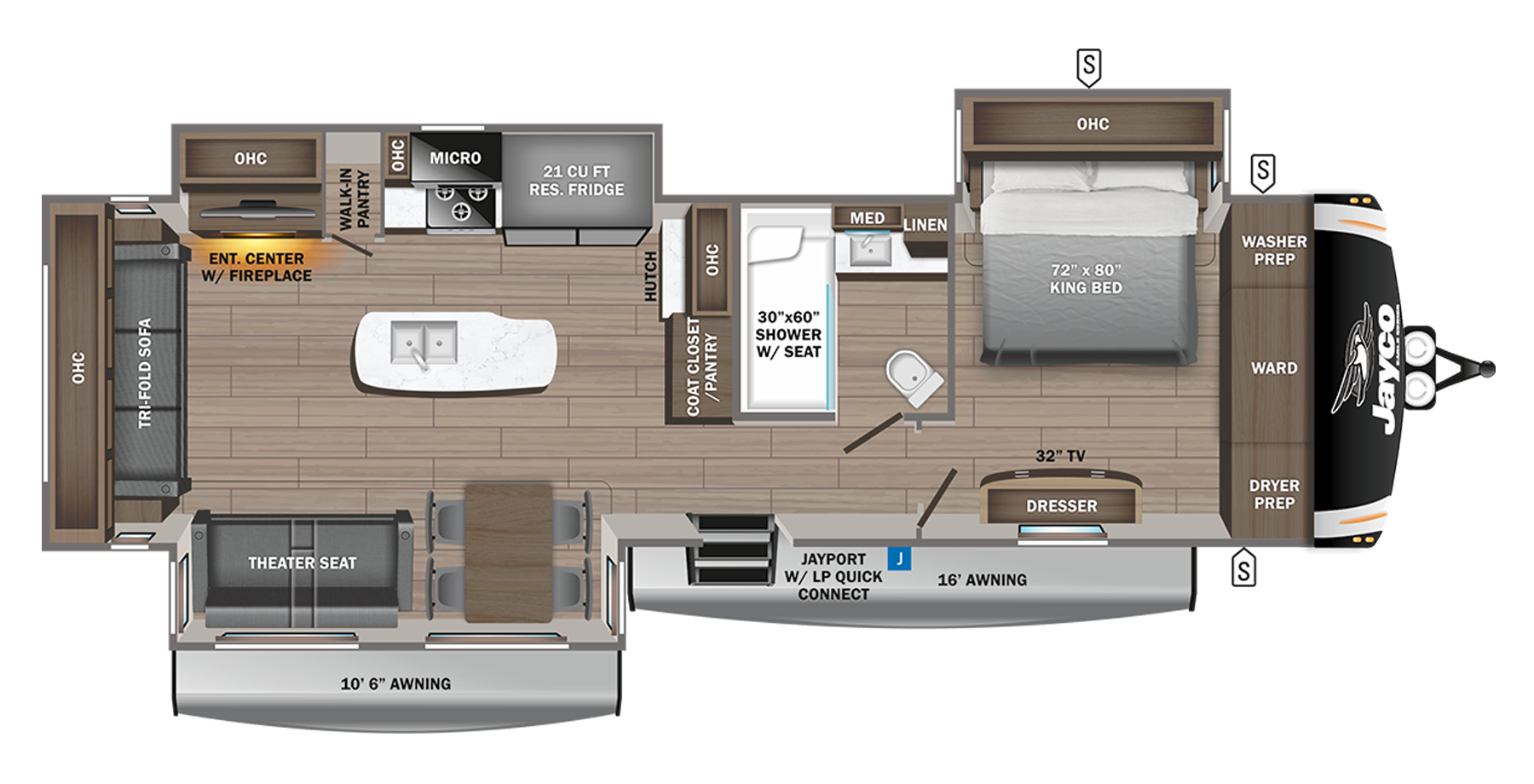 Jayco Eagle 330RSTS travel trailer floor plan diagram.