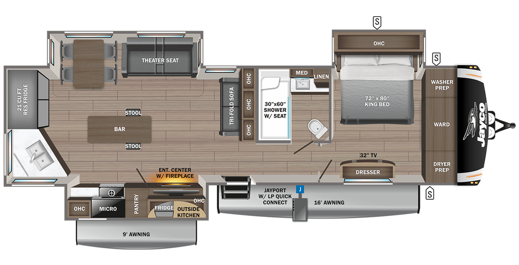 Jayco Eagle 332CBOK travel trailer floor plan diagram.