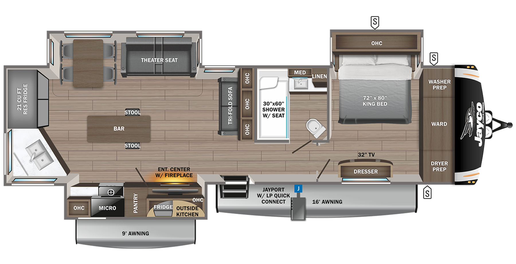 Jayco Eagle 332CBOK travel trailer floor plan diagram.