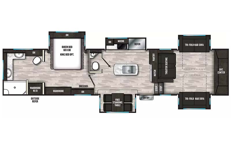 Coachmen Brookstone 344FL fifth wheel floorplan diagram.