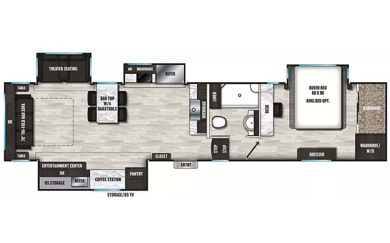 Coachmen Brookstone 352RLD fifth wheel floorplan diagram.