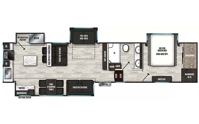 Coachmen Brookstone 374RK fifth wheel floorplan diagram.