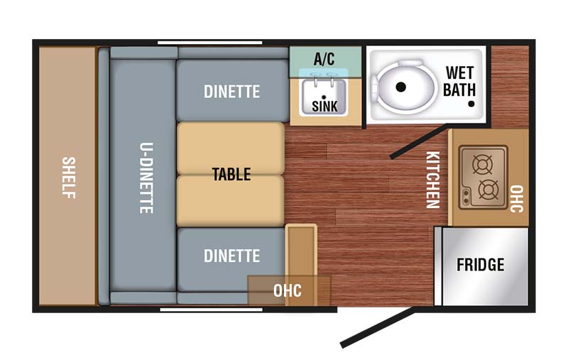 Braxton Creek Bushwhacker Plus 15FK teardrop trailer floorplan diagram.