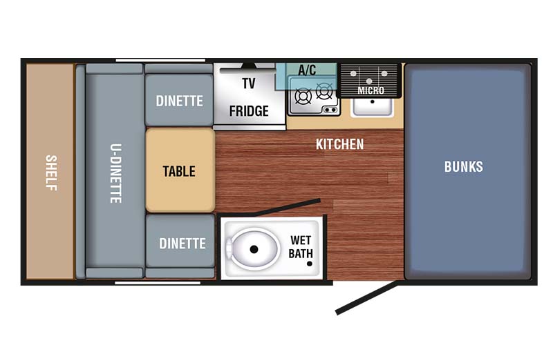 Braxton Creek Bushwhacker Plus 17BH teardrop trailer floorplan diagram.