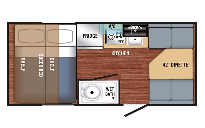 Braxton Creek Bushwhacker Plus 17FD teardrop trailer floorplan diagram.