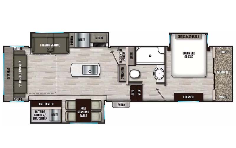 Coachmen Chaparral 298RLS fifth wheel floorplan diagram.