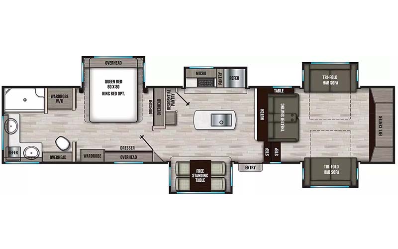 Coachmen Chaparral 334FL fifth wheel floorplan diagram.