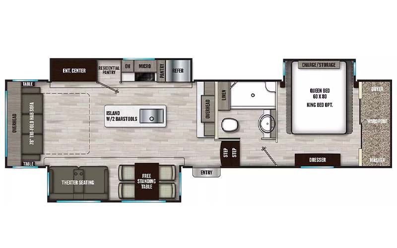 Coachmen Chaparral 336TSIK fifth wheel floorplan diagram.