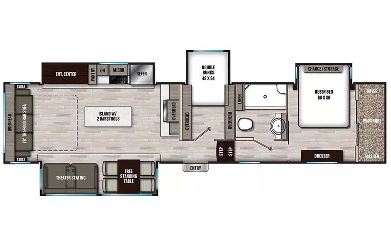 Coachmen Chaparral 360IBL fifth wheel floorplan diagram.