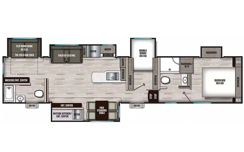 Coachmen Chaparral 373MBRB fifth wheel floorplan diagram.