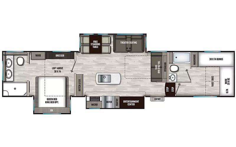 Coachmen Chaparral 375BAF fifth wheel floorplan diagram.