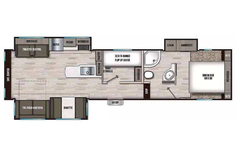 Coachmen Chaparral Lite 30BHS fifth wheel floorplan diagram.