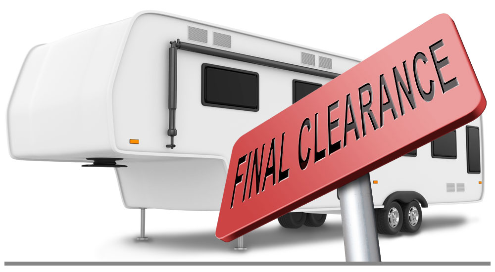 Illustration RV fifth wheel with sign that says clearance.