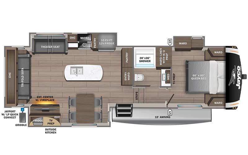 Jayco Eagle HT 30.5RSOK fifth wheel floor plan diagram.