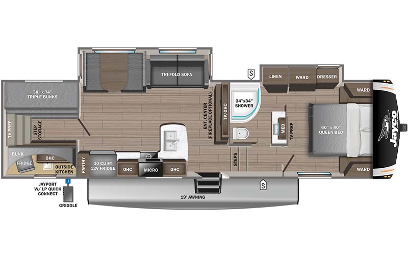 Jayco Eagle HT 29.5BHOK fifth wheel floor plan diagram.