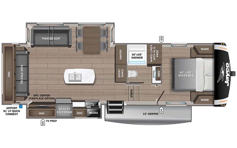 Jayco Eagle HT 27RS fifth wheel floor plan diagram.