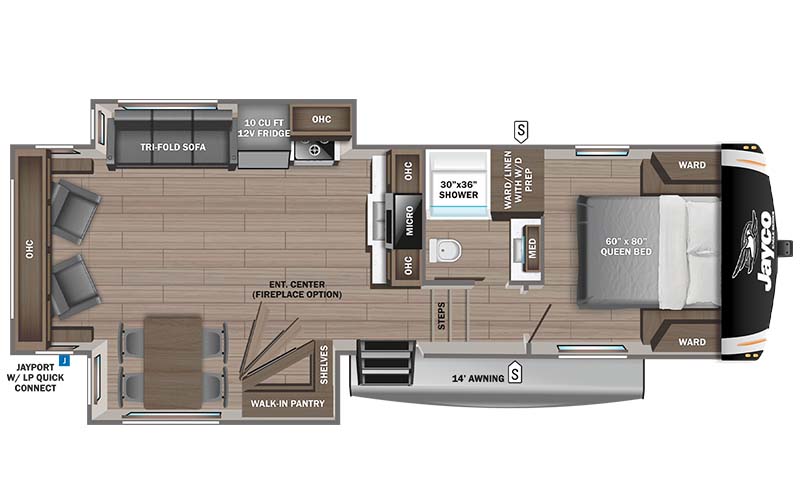 Jayco Eagle HT 27RL fifth wheel floor plan diagram.