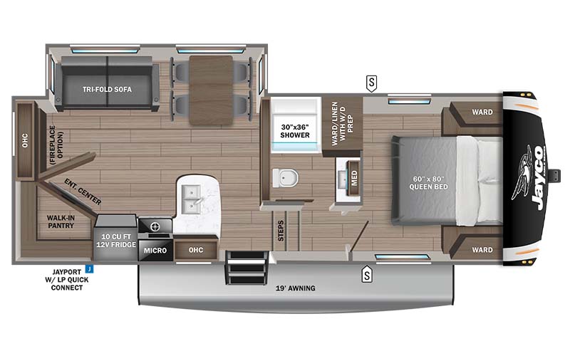 Jayco Eagle HT 24RE fifth wheel floor plan diagram.