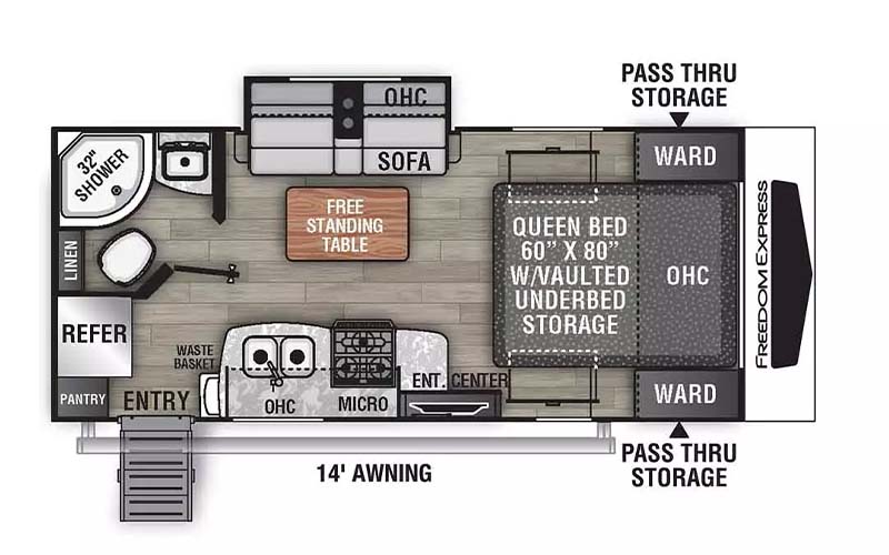 Coachmen Freedom Express Ultra Lite 192RBS travel trailer floorplan diagram.