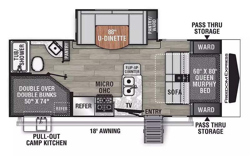 Coachmen Freedom Express Ultra Lite 238BHS travel trailer floorplan diagram.