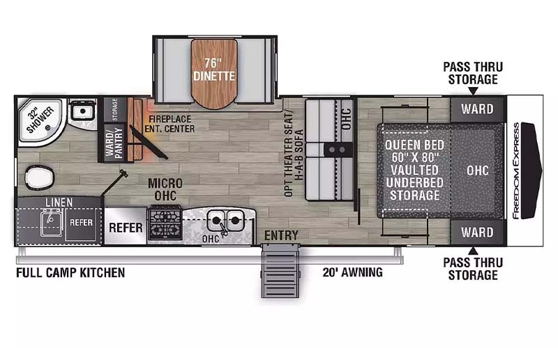 Coachmen Freedom Express Ultra Lite 252RBS travel trailer floorplan diagram.