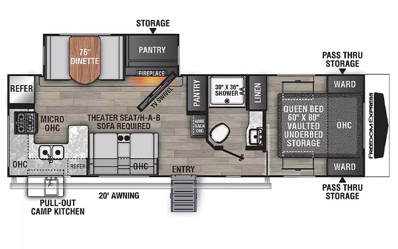 Coachmen Freedom Express Ultra Lite 274RKS travel trailer floorplan diagram.