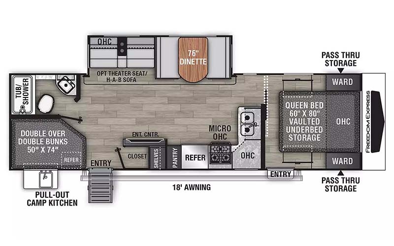 Coachmen Freedom Express Ultra Lite 287BHDS travel trailer floorplan diagram.