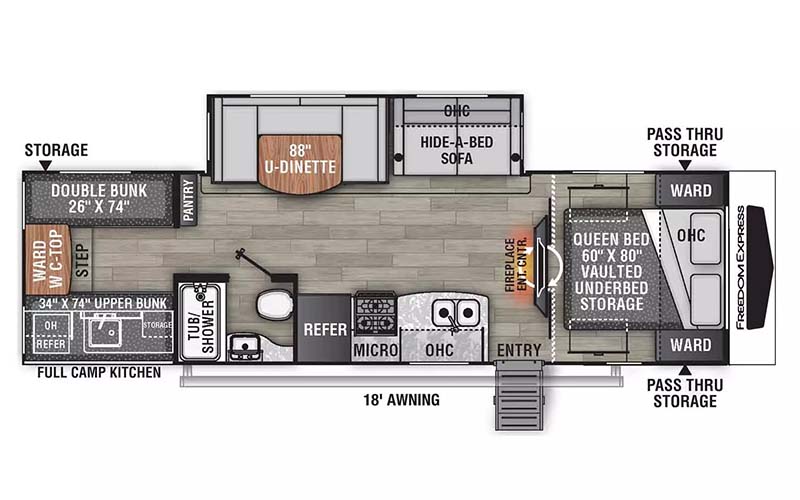 Coachmen Freedom Express Liberty Edition 292BHDSLE travel trailer floorplan diagram.