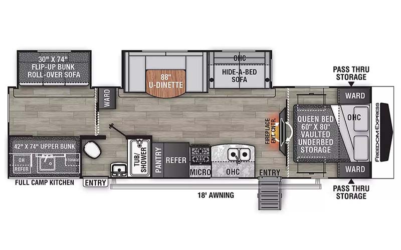 Coachmen Freedom Express Liberty Edition 310BHDSLE travel trailer floorplan diagram.