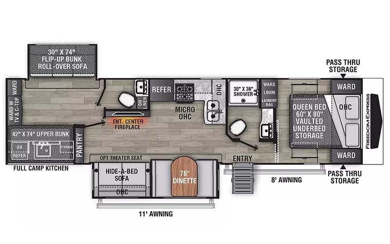 Coachmen Freedom Express Liberty Edition 326BHDSLE travel trailer floorplan diagram.