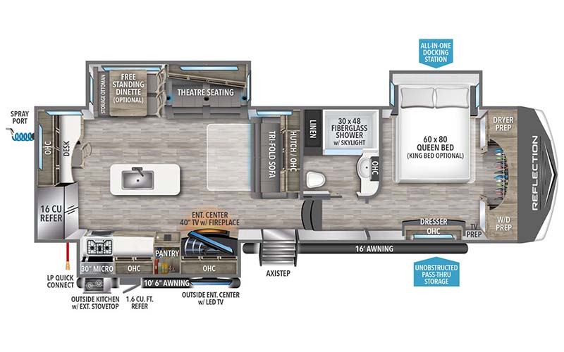 Grand Design Reflection 320MKS fifth wheel floor plan diagram.