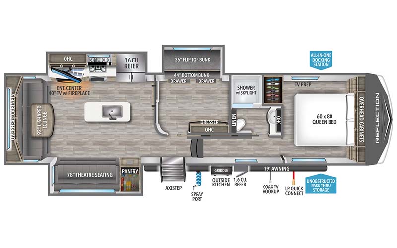 Grand Design Reflection 324MBS fifth wheel floor plan diagram.