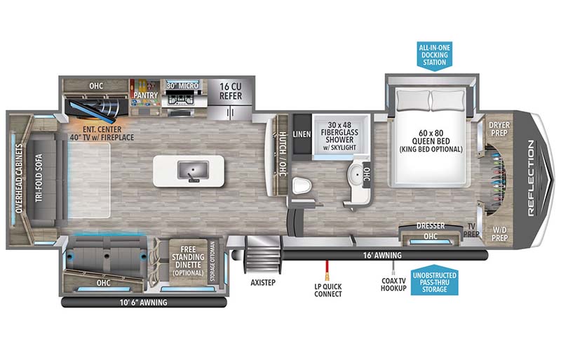 Grand Design Reflection 337RLS fifth wheel floor plan diagram.