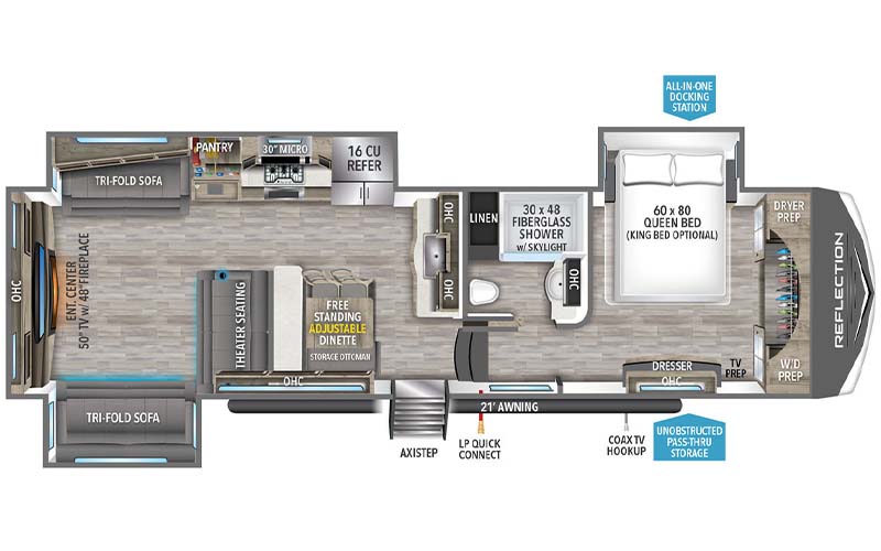 Grand Design Reflection 341RDS fifth wheel floor plan diagram.