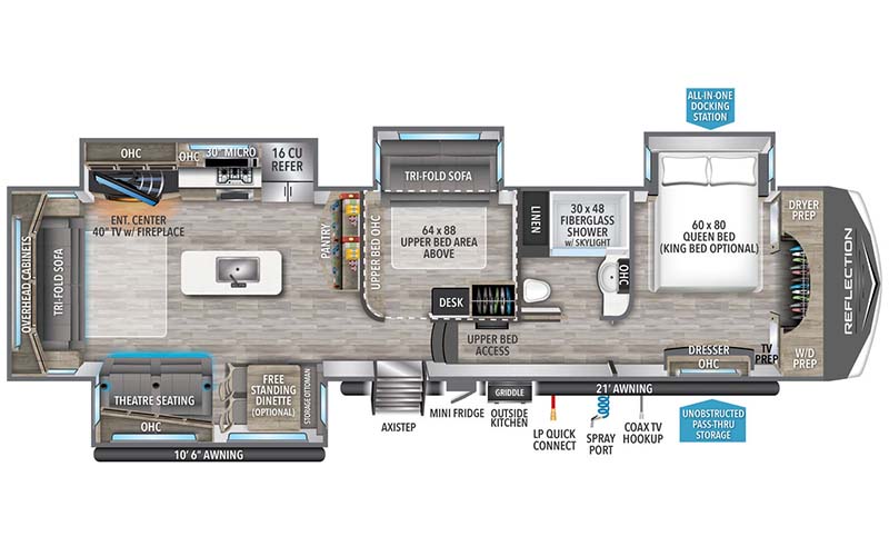 Grand Design Reflection 367BHS fifth wheel floor plan diagram.