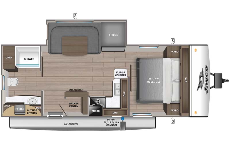 Jayco Jay Feather 22RB floor plan diagram.