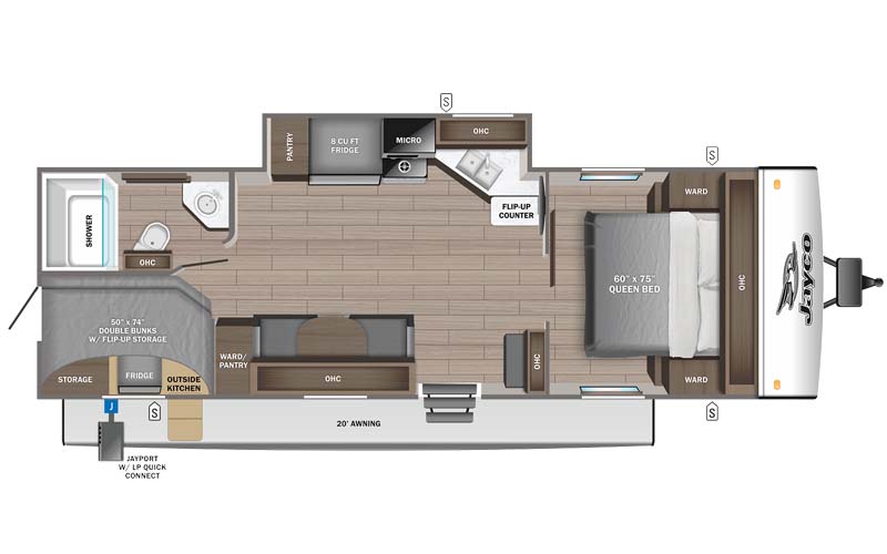 Jayco Jay Feather 22BH floor plan diagram.