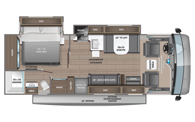 Jayco Alante 27A gas Class A motorhome floorplan diagram.