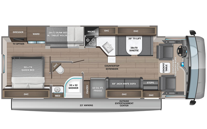 Jayco Alante 29F gas Class A motorhome floorplan diagram.