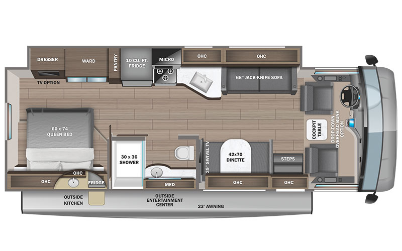 Jayco Alante 29S gas Class A motorhome floorplan diagram.