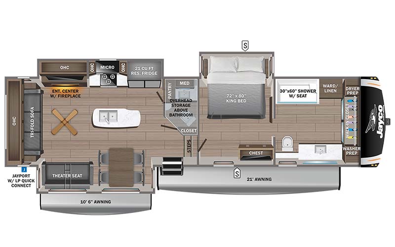 Jayco Eagle 370FB fifth wheel floor plan diagram.