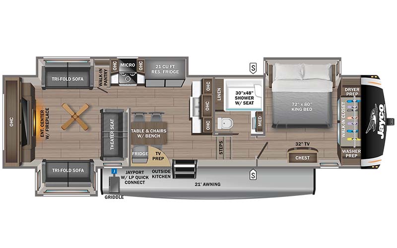 Jayco Eagle 335RDOK fifth wheel floor plan diagram.